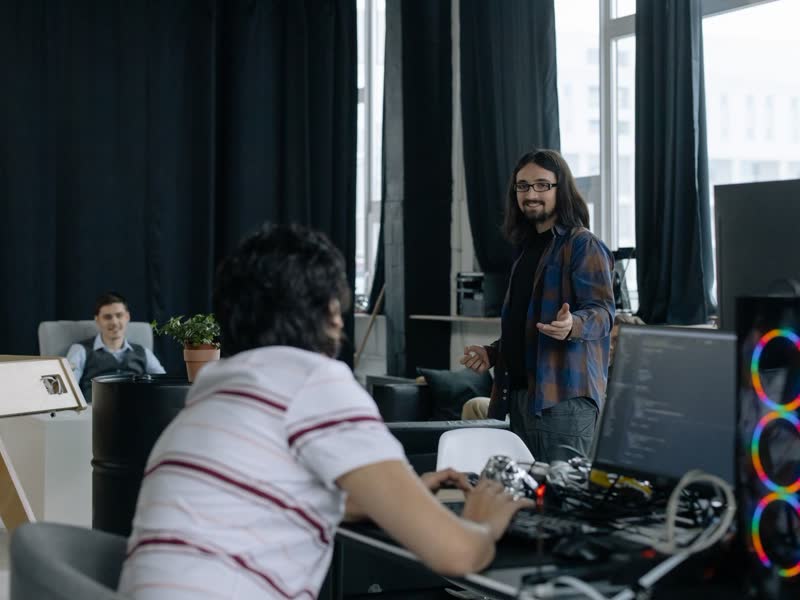 A team at work in a large office